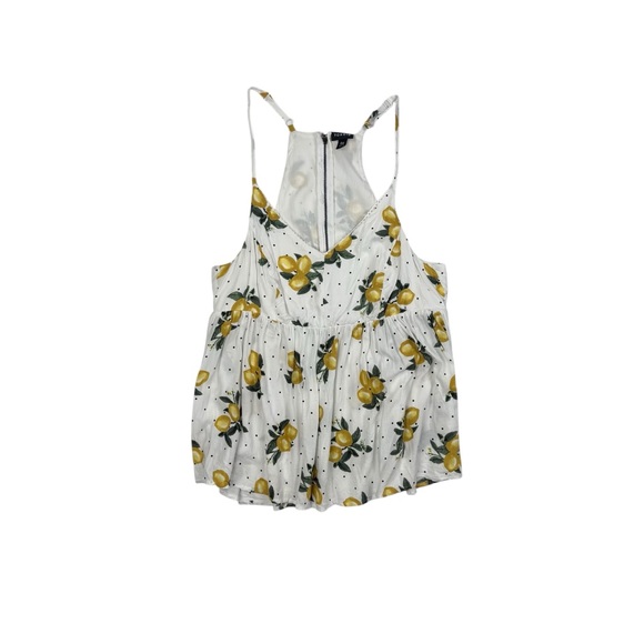 torrid Tops - Torrid 00 Lemon Print Babydoll Tank Top Polka Dot Zip Back Cami Size 10-12